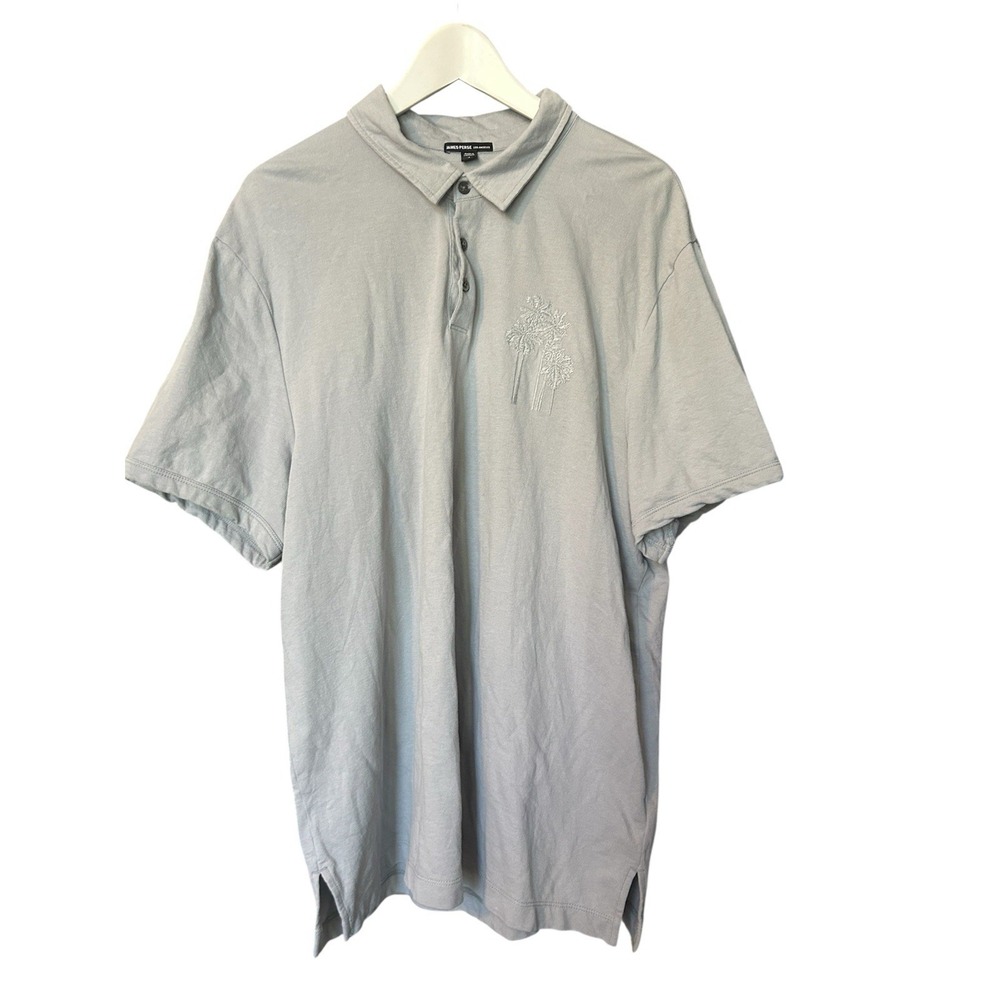 James Perse Polo Shirt Palm Tree Embroidered French Terry Cotton Gray Mens XL - Picture 4 of 9